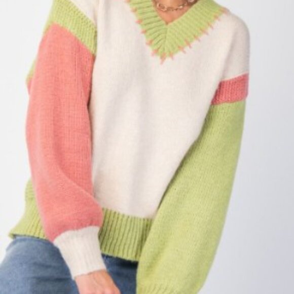 PLUS - COLOR BLOCK KNIT SWEATER PULLOVER - Picture 4 of 4